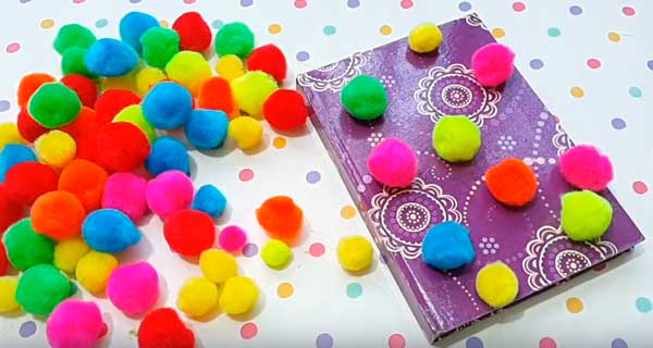 How To Make With pompoms Notebooks, School Supplies, School Supply, DIY, Notebooks